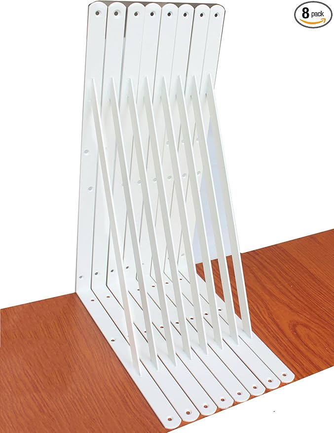 8 Pack L22 x H 12" White Heavy Duty Shelf Brackets with Screws Metal Shelf Brackets Shelf Support Angle Brackets for Shelves L Brackets Heavy Duty Floating Shelf