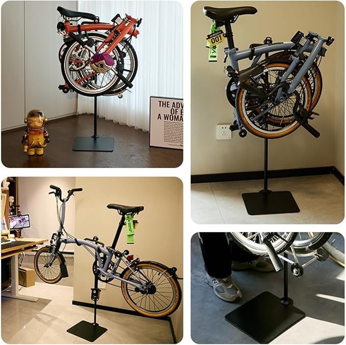 Rcool Carbon Steel Bike Stand,Designed specifically for Folding Bicycles,Home Garage Parking Rack,Stable Anti-Slip,Durable Install,Frame Protection,Space-Saving，Black