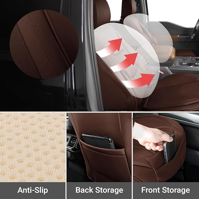 Coverland Custom Car Seat Covers Compatible with Silverado 1500, Frontier, Tacoma - Premium Leather Non-Slip Memory Foam Waterproof Interior Protector Front Seat-Dark Brown [See Size Chart-Size A31]