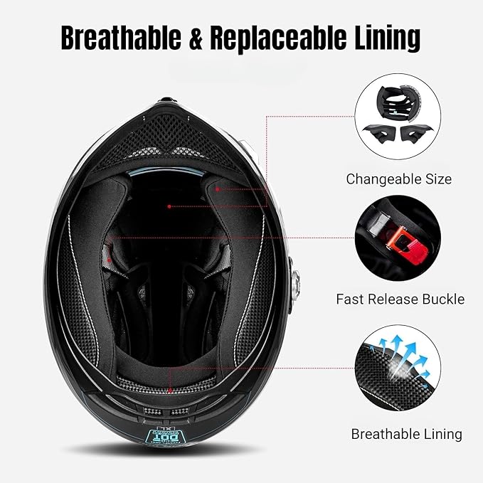 FreedConn BM12 Bluetooth Full Face Motorcycle Helmet with Intercom System Dual Visor Bluetooth 5.0 Motorbike Helmet 2~3 Riders Pair/ 500M/ FM ( Blue & Black, X-Large)