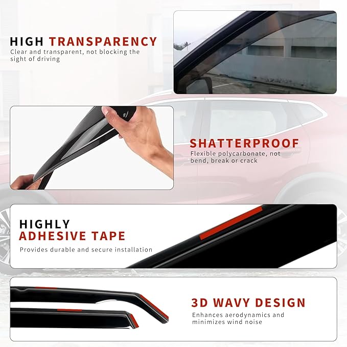 in Channel Rain Guards for 2021 2022 2023 2024 Nissan Rogue S, SV, SL, Platinum, Smoke Tinted Window Wind Deflectors, Vent Window Visors Shades Shield, 4PCS
