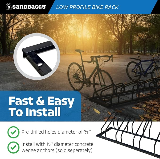 Sandbaggy Commercial Low Profile Bike Rack - Outdoor, Surface Mount, Steel - 4 Bike (4 Capacity (Low-Profile), 10)