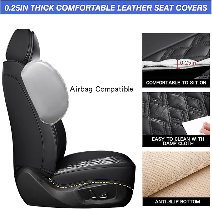 Car Seat Covers Full Set, Leather Seat Covers for Cars, Car Seat Protector Waterproof, Non-Slip Car Interior Covers Fit for Most Cars, SUV, Vans, Trucks,5Seaters,Full Set,Black
