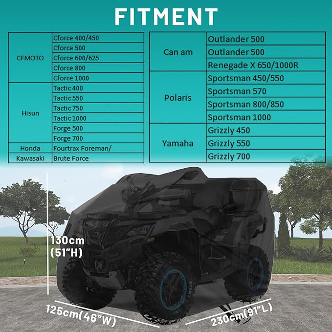 QYMOTO ATV Cover,Large ATV Cover XL 2-UP 4 Wheeler Quad Outdoor Full Protection Heavy Duty 420D Waterproof Windproof for CFMOTO Cforce,Polaris Sportsman 570,Can am Outlander 570 850,Ya maha Grizzly
