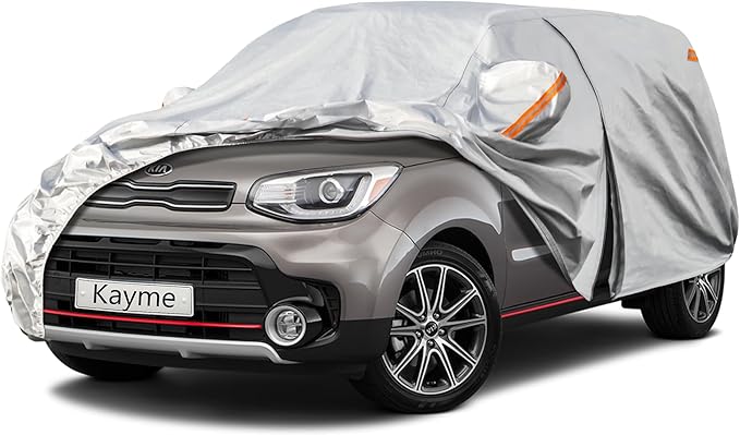 Kayme 6 Layers SUV Car Cover Custom Fit for Kia Soul (2009-2025) Waterproof All Weather for Automobiles, Outdoor Full Cover Rain Sun UV Protection.Silver