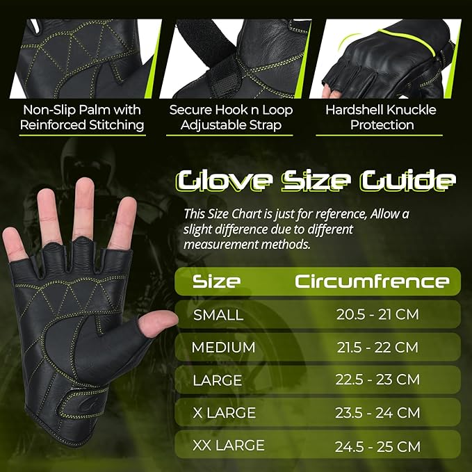 aasportx Motorcycle Gloves - Men's Leather Motorbike Gloves with Touchscreen Function - Non-Slip Pads for Men & Women