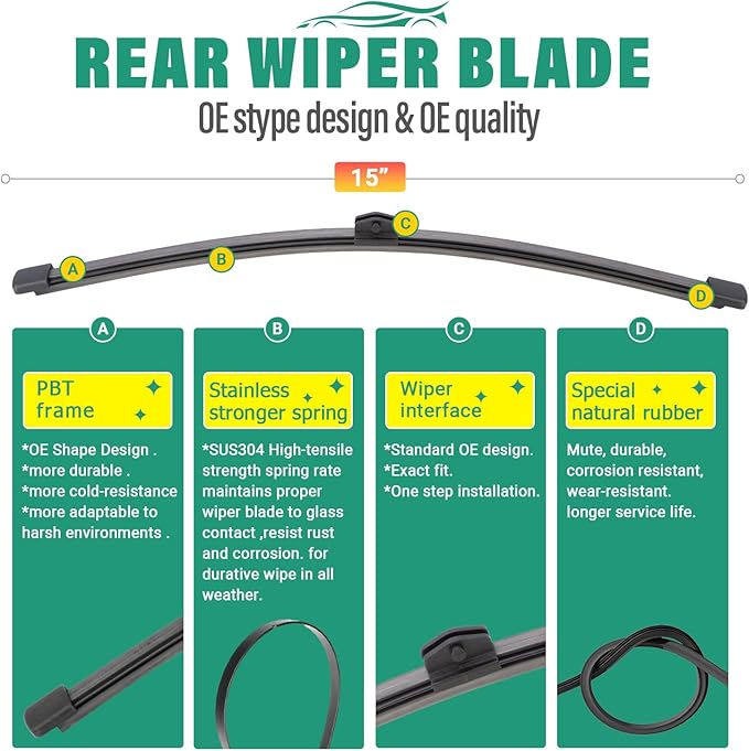 27" 20" 15" Windshield Wiper Blades Replacement for Audi Q7 SQ7 2016 2017 2018 2019 2020 2021 2022 2023 2024 Q 7 Premium All Weather Front Rear Wipers Set - OEM Quality (Pack of 3)