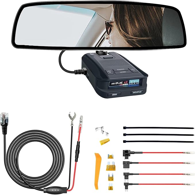 Radar Detector Rearview Mirror Rod Mounting Bracket and Radar Direct Power Cord Hardwired Kit and Fuse Tap(for Uniden Radar Models)