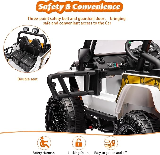 Hetoy 24V 2 Seater Ride On Car for Kids, Electric Truck with Remote Control, Ride on Truck w/ 4-Wheeler Suspension, 4x55W Powerful Engine, 4WD Battery Powered, LED Lights, Soft Braking（Black）