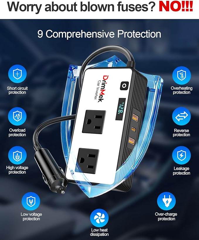200W Car Power Inverter, Car Plug in Adapter Outlet DC Inverter 12V to 110V AC with 24W USB-C & USB-A Dual AC Outlet, PD/QC Fast Car Charger for Laptop, Vehicles, Road Trip Essentials, Camping