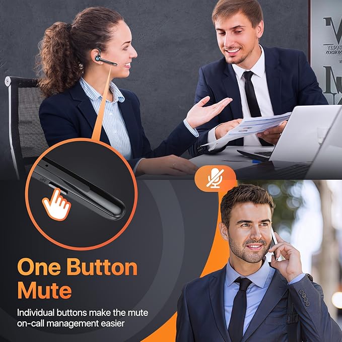 Bluetooth Headset with Microphone,V5.4 Bluetooth Earpiece with Charing Case 150H Standby Time Hands Free Headset with Noise Canceling for Work Business Office Trucker(Black)