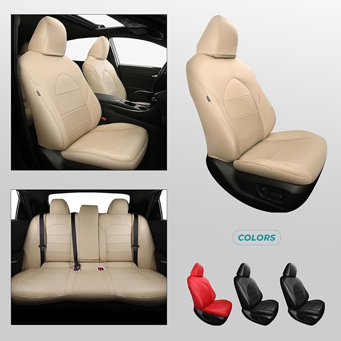 for Toyota Camry Seat Covers XLE XSE V6 2018 2019 2020 2021 2022 2023 2024 - Waterproof Breathable Leather Seat Covers for Cars, Custom Fit Car Seat Covers Full Set, Beige Not for Hybrid