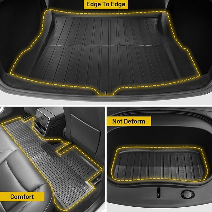 Floor Mats for 2024 2025 Tesla Model 3 Custom All Weather TPE Waterproof Anti-Slip Trunk Mats Front & Rear Cargo Liner Interior Accessories Custom Fit for 6 Car Mats 5-Seater (Not Fit 7-Seat)