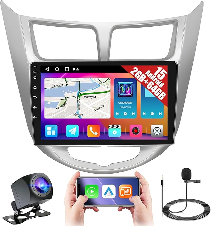 [2+64GB] Android 15 Car Stereo for Hyundai Accent 2010-2016 with Wireless CarPlay Android Auto, 9 Inch Touch Screen Car Radio for Accent with GPS WiFi, Bluetooth FM/RDS EQ 26UI AHD Rear Camera