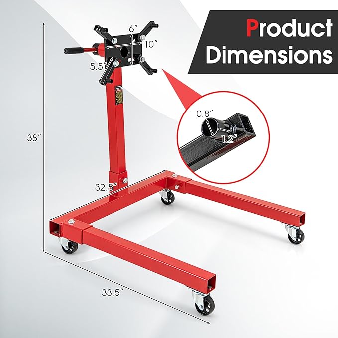 Goplus Engine Stand, 1500 LBS (3/4 Ton) Motor Stand with 4 Wheels, 360 Degree Rotating Head & 4 Adjustable Arms, Heavy-Duty Metal Engine Holder for Garage, Auto Repair, Red