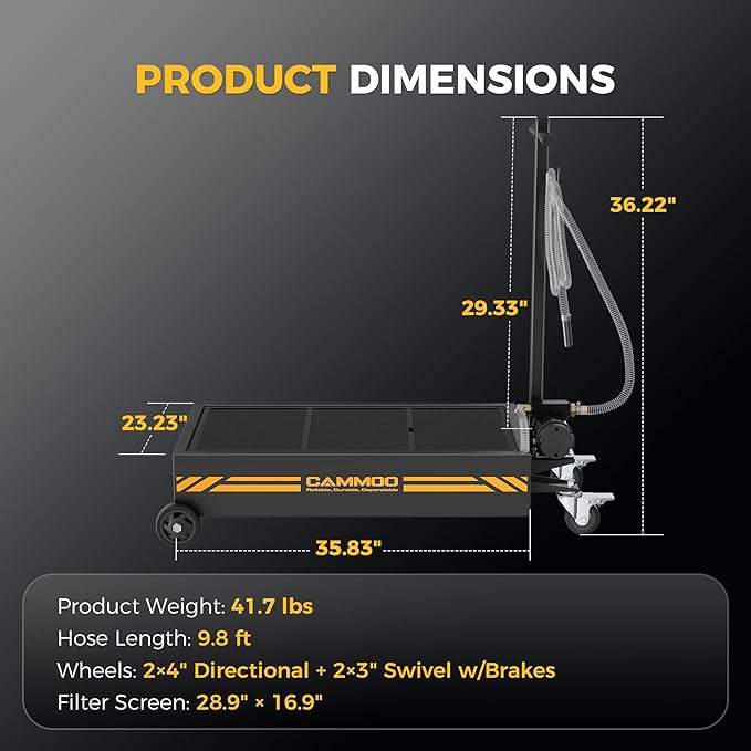 15 Gal Electric Oil Drain Pan, 110V High-Flow Pump, 9.8 FT Hose, 200 W Motor, 2 Locking Swivel Casters and 2 Directional Wheels Stable, Folding Handle, Heavy-Duty for Trucks, RVs, SUVs, Black