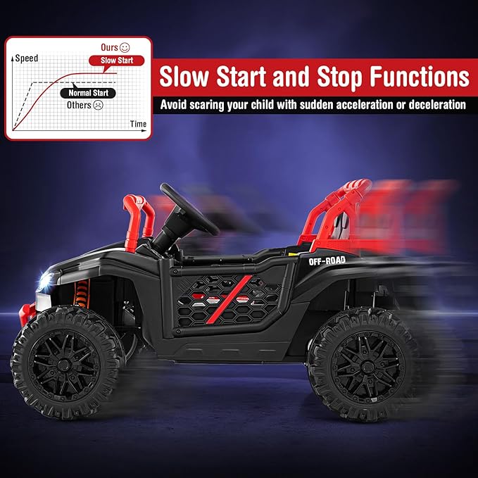 Costzon Kids UTV, 12V Battery Powered Electric Off-Road Car w/Remote Control, Sounds, Wireless Connection, 3 Speeds & 4-Wheel Suspension, Kids Ride on Truck, Gift for Boys & Girls 3+ Years Old (Black)