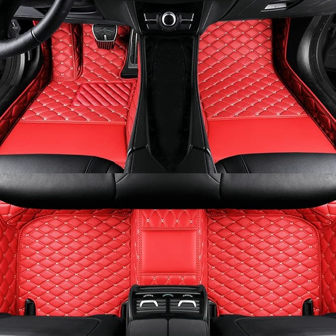 Custom Colors Car Floor Mats Black Pink for 99.9% Sedan SUV Sports， All-Weather Liners Car Floor mat，Luxury Leather Automotive Floor Mats (Red Beige,3D Floor Mats)