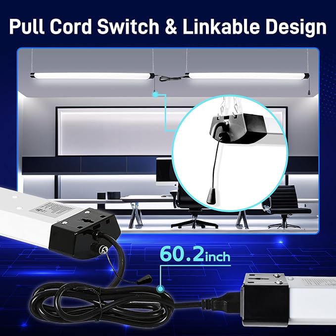 hykolity 120W LED Shop Light Linkable,13000lm(400w Equivalent),5000K 4FT Black Utility Shop Lights for Garages,Workshops,Basements,Hanging or Flush Mount with Power Cord and Pull Chain, ETL,4 Pack