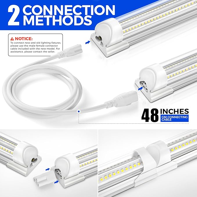 Barrina 8FT LED Shop Light, 100W 15000LM 6500K Super Bright White, Linkable T8 Shop Lighting LED V Shape Led Tube Lights, Ceiling Lights Fixtures for Garage, Workshop, ETL Listed, 10 Pack