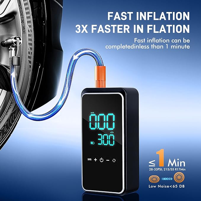 Tire Repair Kit,50PCS Tire Inflator Portable Air Compressor with 24000mwh Cordless Air Pump (150 PSI) for MPVs, Cars, E-Bikes and Motorcycles