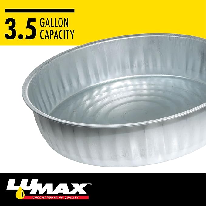 LUMAX LX-1709 Silver 3.5 Gallon (13.5 L) Galvanized Drain Pan, Bright Zinc Corrosion-Resistant Finish, 16 inches in Diameter x 4 inches High, Great for Oil Changes