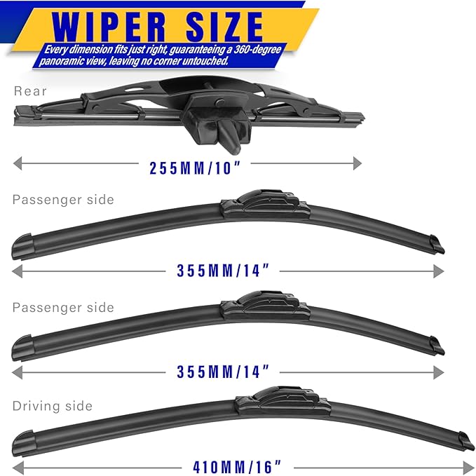 4 wipers Replacement for 2007-2014 Toyota FJ Cruiser, Windshield Wiper Blades Original Equipment Replacement - 16"/14"/14"/10" (Set of 4) U/J HOOK