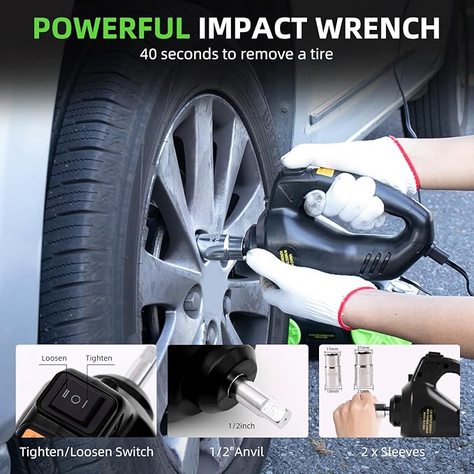 Electric Car Jack Set 5 in 1 Floor Jack Hydraulic Jack Kit 5 Ton Truck Tire Jack Lift with Integrated Tire Pump and Impact Wrench for SUV Truck Sedan Vehicle Roadside Emergency Tire Change