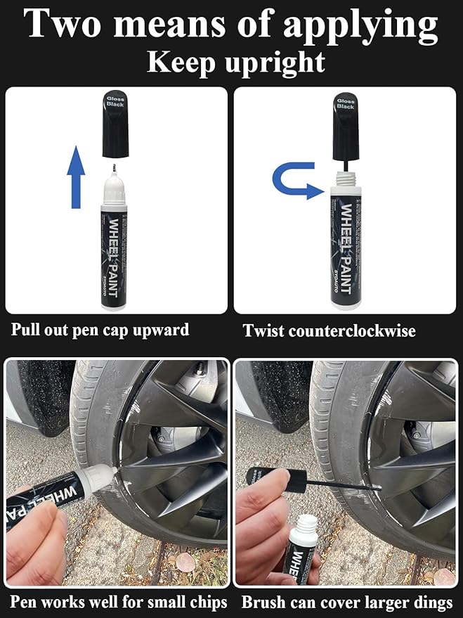 SYOAUTO Gloss Black Rim Touch Up Paint, Car Wheel Scratch Repair Touch Up Paint Pen, Universal Color Rim Wheel Paint (Gloss Black)