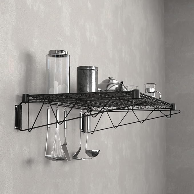 24" x 36" Black Epoxy Wire Wall Mount Shelf
