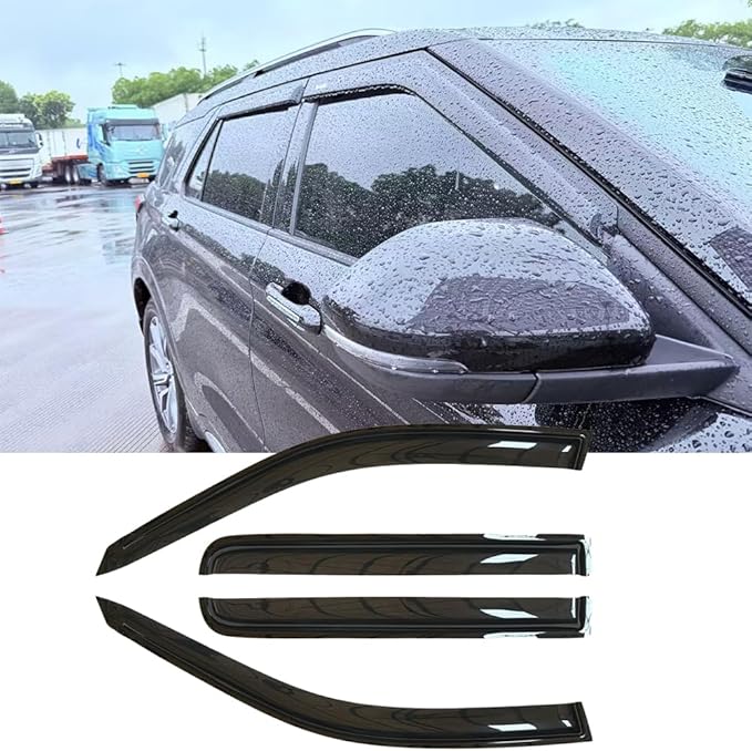 94332 Side Window Visor Wind Vent Deflector fit for 2020-2025 Ford Explorer,4pcs Outside Mount Style Dark Smoke Nice Sun Rain Guards Set