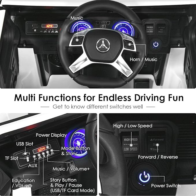 HONEY JOY Ride On Truck, Licensed Mercedes-Benz Maybach G650 Battery Powered Ride On Toys Car w/Remote Control, LED Lights, Music, Slow Start, 12V Electric Cars for Kids, Gift for Boys Girls (White)
