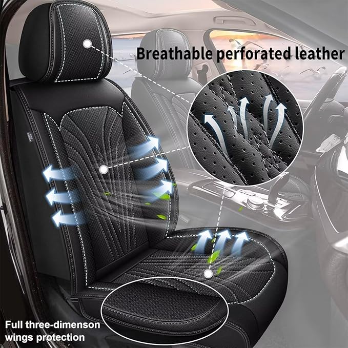 Car Seat Cover Fit for Toyota Camry 2012-2025 Full Set Faux Leather Breathable Waterproof Camry Seat Covers Automotive Cushion Protector Compatible Airbag (5 Seats & Black)