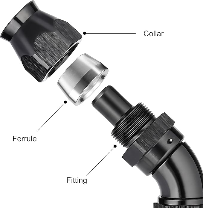 EVIL ENERGY 12AN 45 Degree PTFE One Piece Full Flow End Hose Fitting Aluminum Black