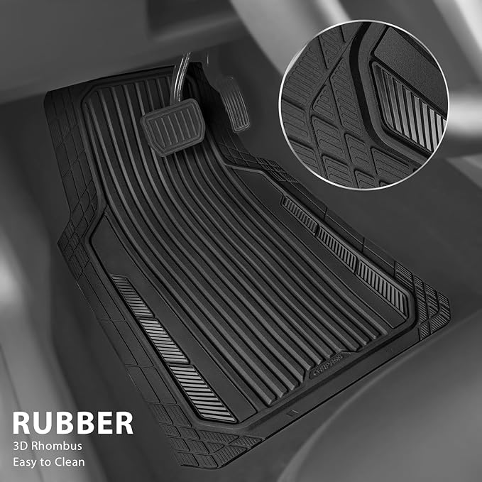 CAR PASS Heavy Duty Sporty Rubber Car Mats, Deep Dish All Weather Car Floor Mats Full Set, Waterproof Anti-Slip Automotive Matts Rugs Trim to Fit for Most Sedans SUVs Vans, All Black