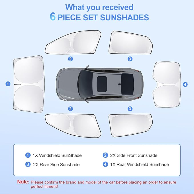 6pcs Car Window Shades for Hyundai Elantra2021-2024 2025 Accessories,Windshield Side Rear Full Sunshade,Sun Visor UV Blocking, Privacy Protection and Blackout for Camping Outdoor