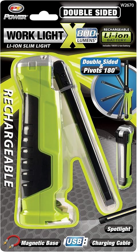 Performance Tool W2670 Double Sided Pivoting Light Bar with 800+ Lumens, Magnetic Base and Rechargeable Battery for Hands-Free Use in Confined Areas