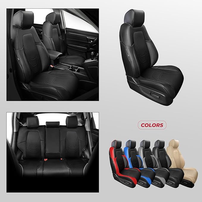 FREESOO CRV Seat Covers Full Set, for Honda CRV LX EX EX-L Sport Touring Hybrid 2017 2018 2019 2020 2021 2022, Custom Fit Seat Covers for CRV, Waterproof Leather Car Seat Covers, Black