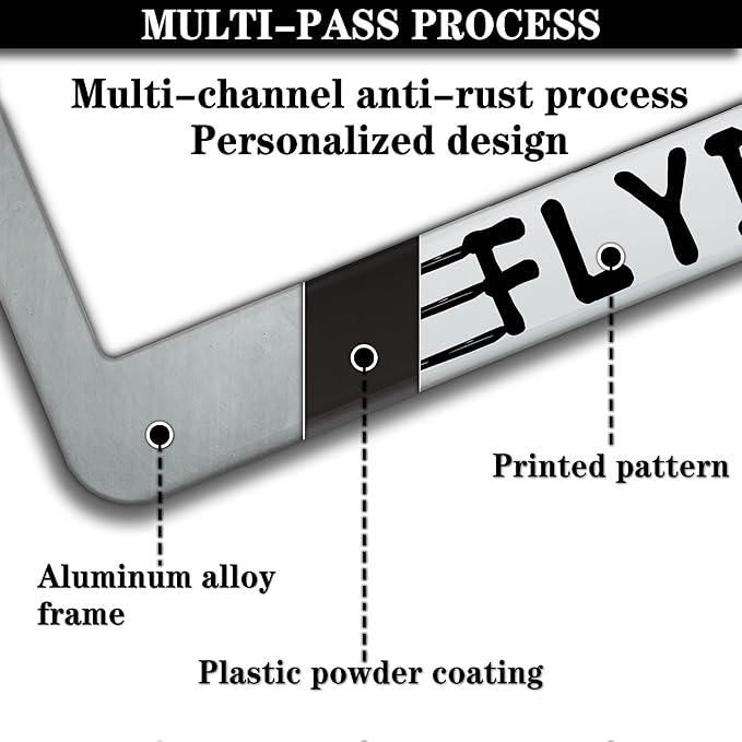 License Plate Frames Black and White Automotive Exterior Accessories Life is Better Flying Aluminum Metal Car Accessory 2 Pack with Screw Covers Set
