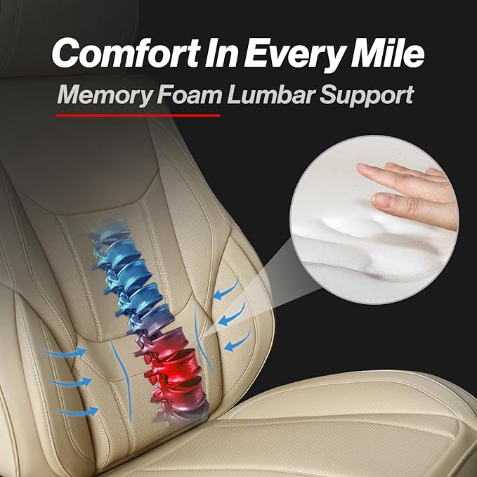 Coverland Custom Car Seat Covers Compatible with 2007-2013 Tundra Double Cab - Premium Leather Non-Slip Memory Foam Waterproof Cover Interior Protector Front Seat-Beige [See Size Chart-Size A34]