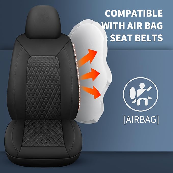 Leather Car Seat Covers,Breathable and Waterproof Seat Cover Full Set,PU Premium Universal Fit Automotive Airbag Compatible for Cars Sedans SUVs Vans and Trucks(Full Seat,Black,N1)