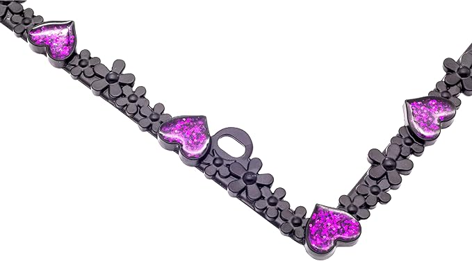 Creathome 3D Shining Daisy Heart License Plate Frame from Pure Zinc Alloy Metal Perfect Plate Holder, Matt Black with Purple Glitter, Luminously Heart