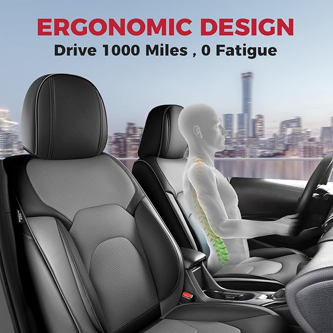 FREESOO Car Seat Covers Front Seats 2PCs,Waterproof Automotive Seat Covers, Leather Cars Interior Covers, Seats Protection Universal fit Babies & Adult (BlackGrey)