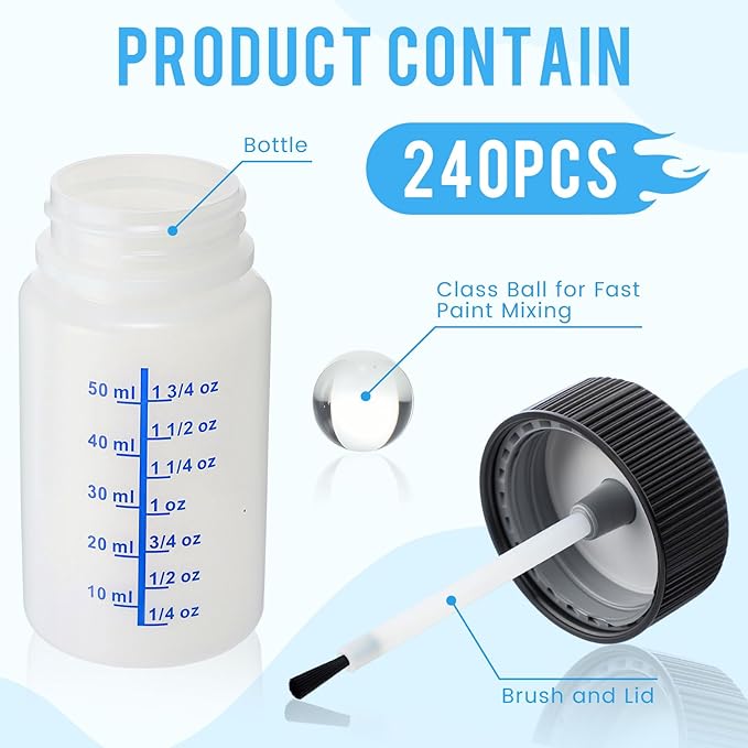 Mumufy 180 Pcs Paint Touch up Paint Bottles with Brush and Lid Empty Touch up Paint Bottle with Paint Mixing Balls 2 oz Fluid Capacity Leftover Paint Container for Car Scratches Repair (Black,Blue)