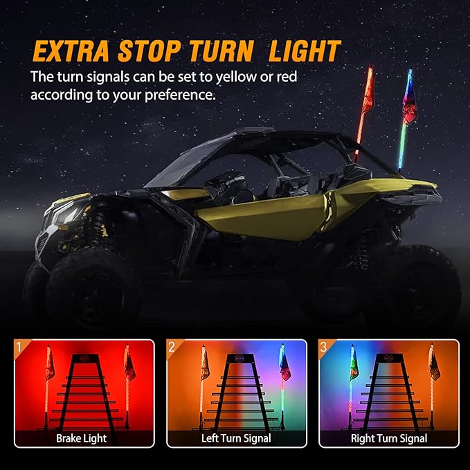 Nilight 2PCS 6FT RGB LED Whip Light with Spring Base Remote App Control w/DIY Chasing Patterns Turn Signal & Brake Lights for ATV UTV Polaris RZR Can-am Dune Buggy Jeep