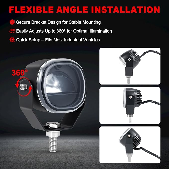 Forklift Arc Safety Light, LED Warning Lamp Red Line Projection, Aluminum Housing, Stainless Steel Bracket, for Industrial Truck, Lift Truck, AGV, Warehouse, Logistics