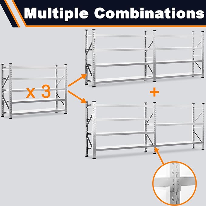 ZZV 78" W x 78" H Garage Shelving Heavy Duty Storage Shelves 5 Tier Stainless Steel Industrial Shelf Adjustable Garage Shelving Unit Utility Rack Shelf for Warehouse Basement Kitchen, 3858 LBS