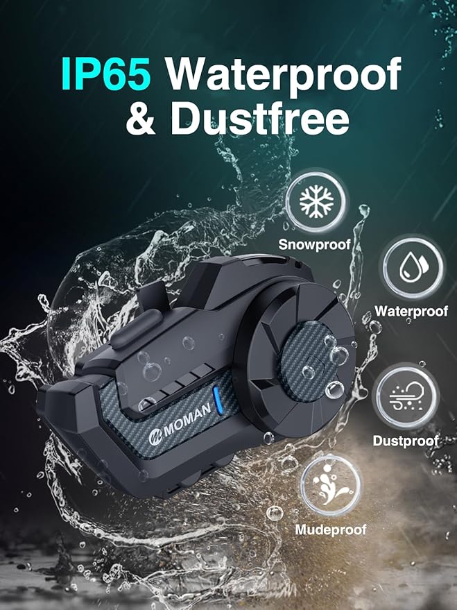 Motorcycle Intercom Headset, Moman H2 Pro【1 Pack Carbon】 Helmet Wireless Communication 5.1 System with DSP&CVC Noise Cancellation Music Share AI Assistant, Motorcycle-Intercom-Headset-Helmet-Motorbike