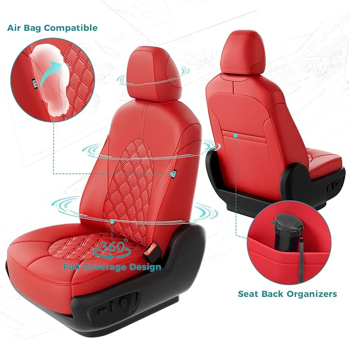 for Toyota Camry Seat Covers Hybrid LE SE 2018 2019 2020 2021 2022 2023 2024 - Custom Car Seat Covers Full Set, Waterproof Breathable Seat Cover for Cars, Leather Cushion Protectors Red