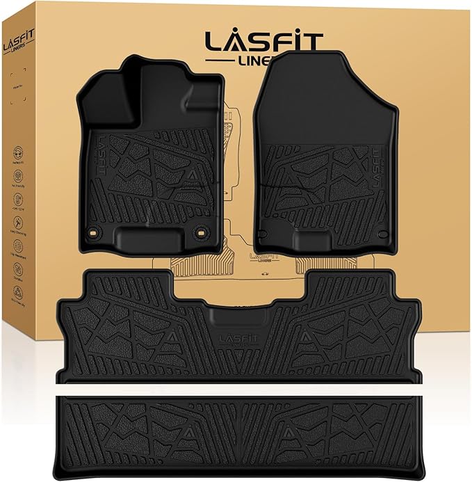 LASFIT Floor Mats for Honda Ridgeline 2025 2024 2023-2017 Crew Cab, All Weather Protection TPE Non-Slip Custom Fit Automotive Accessories Floor Liners 1st & 2nd Row, Black
